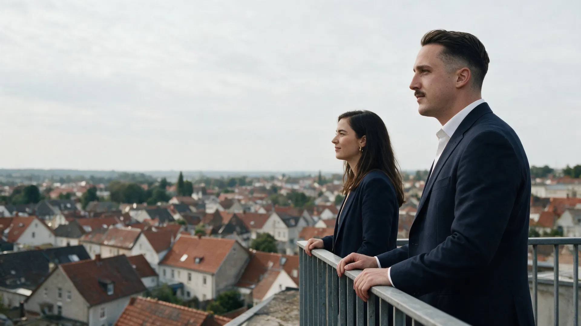 Kristin Rößer und Simon Rößer blicken über die Dächer der Stadt